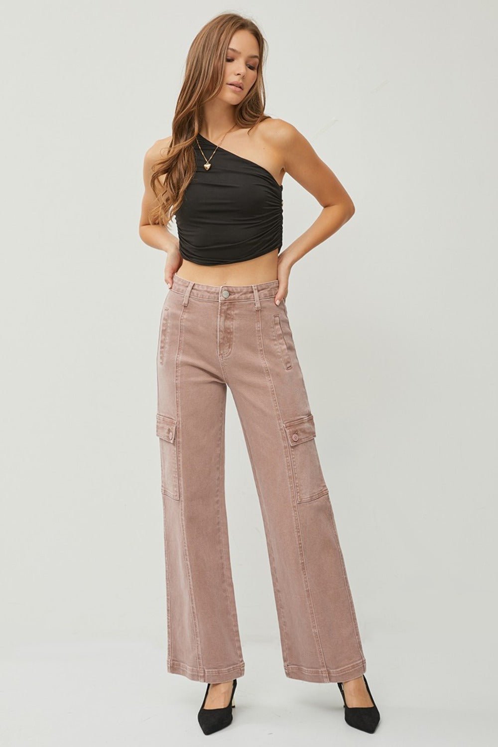 RISEN Full Size High Rise Wide Leg Cargo Jeans - Bitsy Gypsy Boutique