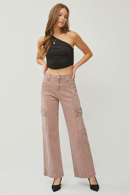 RISEN Full Size High Rise Wide Leg Cargo Jeans - Bitsy Gypsy Boutique
