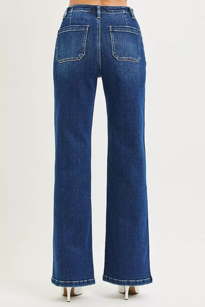 RISEN Full Size High Rise Wide Leg Jeans with Front Tie Detail Plus Size - Bitsy Gypsy Boutique