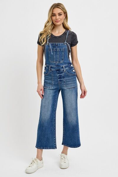 RISEN Full Size Knotted Strap Denim Overalls with Pockets Plus Size - Bitsy Gypsy Boutique