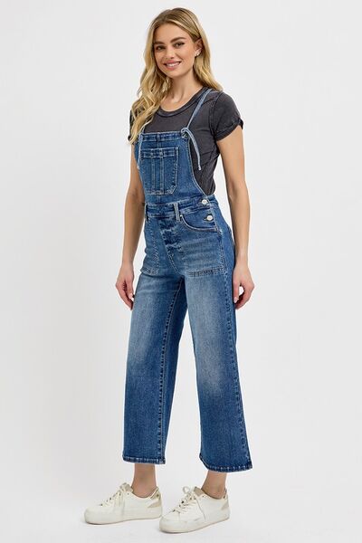 RISEN Full Size Knotted Strap Denim Overalls with Pockets Plus Size - Bitsy Gypsy Boutique