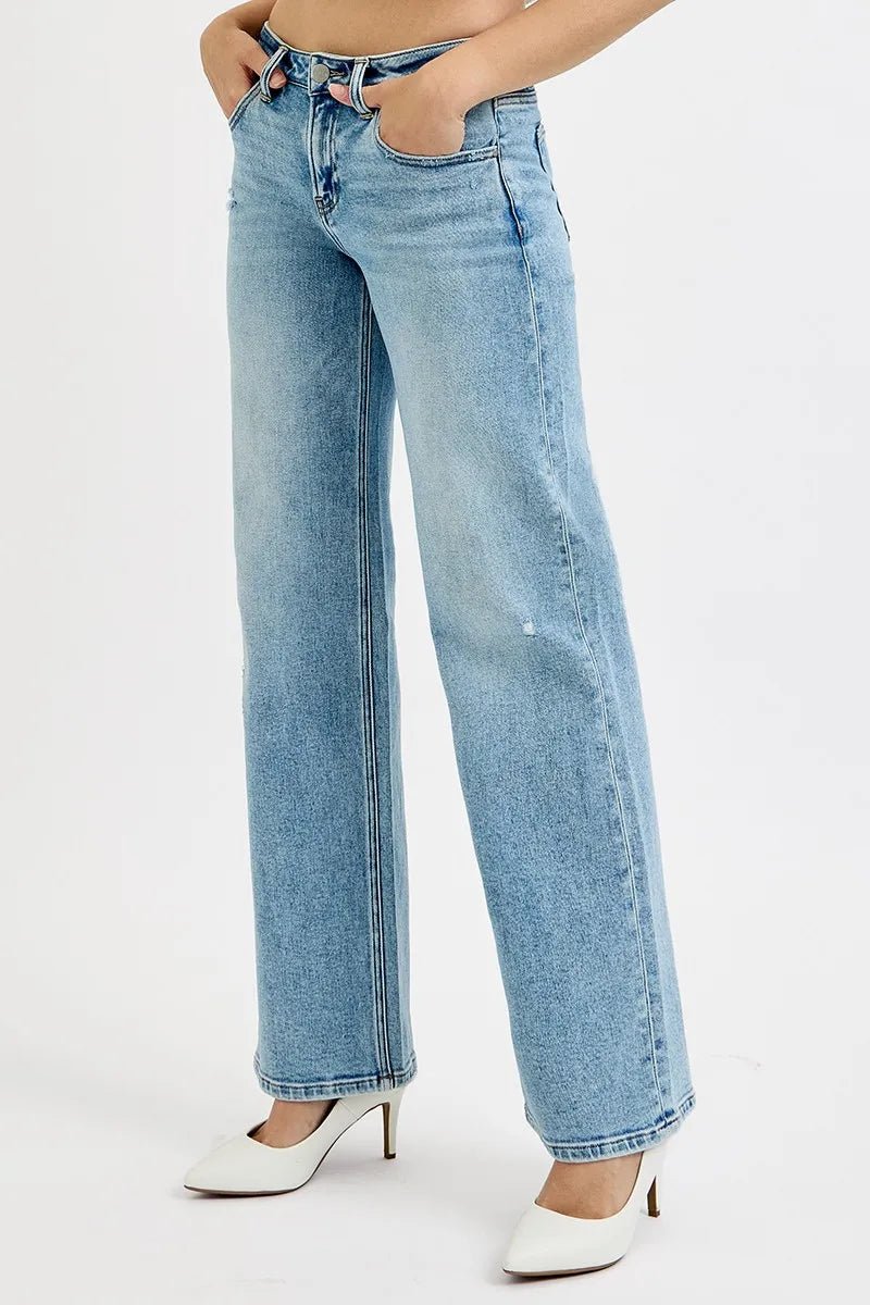 RISEN Full Size Low Rise Ankle Boyfriend Distressed Jeans - Bitsy Gypsy Boutique