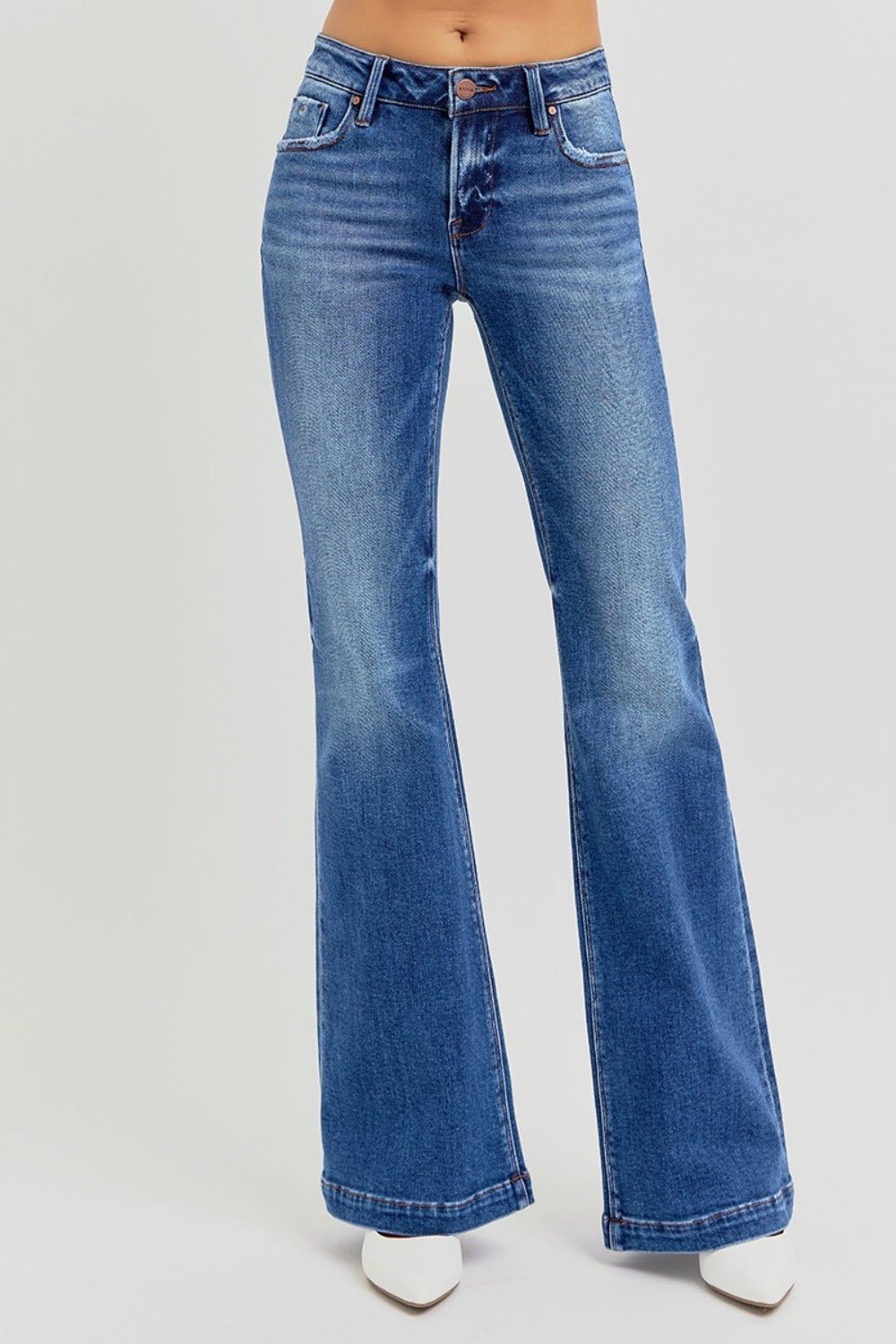 RISEN Full Size Low Rise Flare Jeans with Pockets - Bitsy Gypsy Boutique