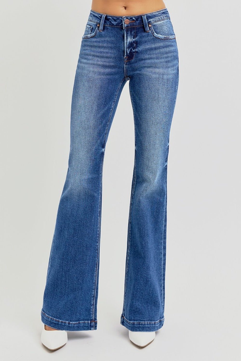 RISEN Full Size Low Rise Flare Jeans with Pockets - Bitsy Gypsy Boutique