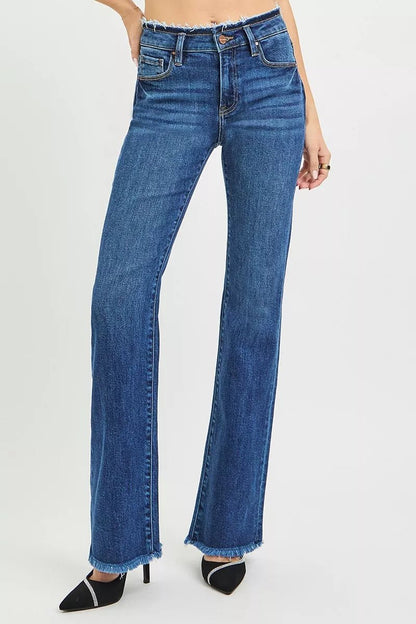 RISEN Full Size Mid Rise Bootcut Frayed Waistband Hem Detail Jeans Plus Size - Bitsy Gypsy Boutique