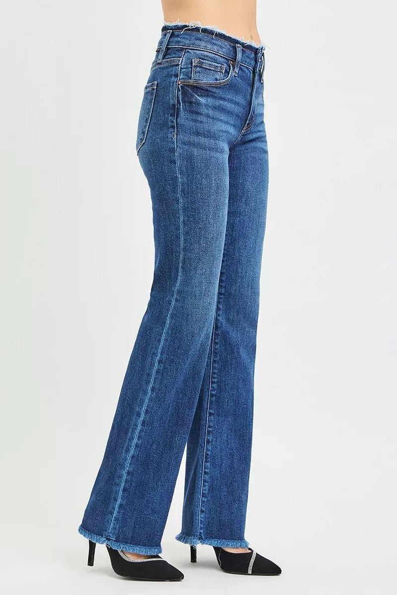 RISEN Full Size Mid Rise Bootcut Frayed Waistband Hem Detail Jeans Plus Size - Bitsy Gypsy Boutique