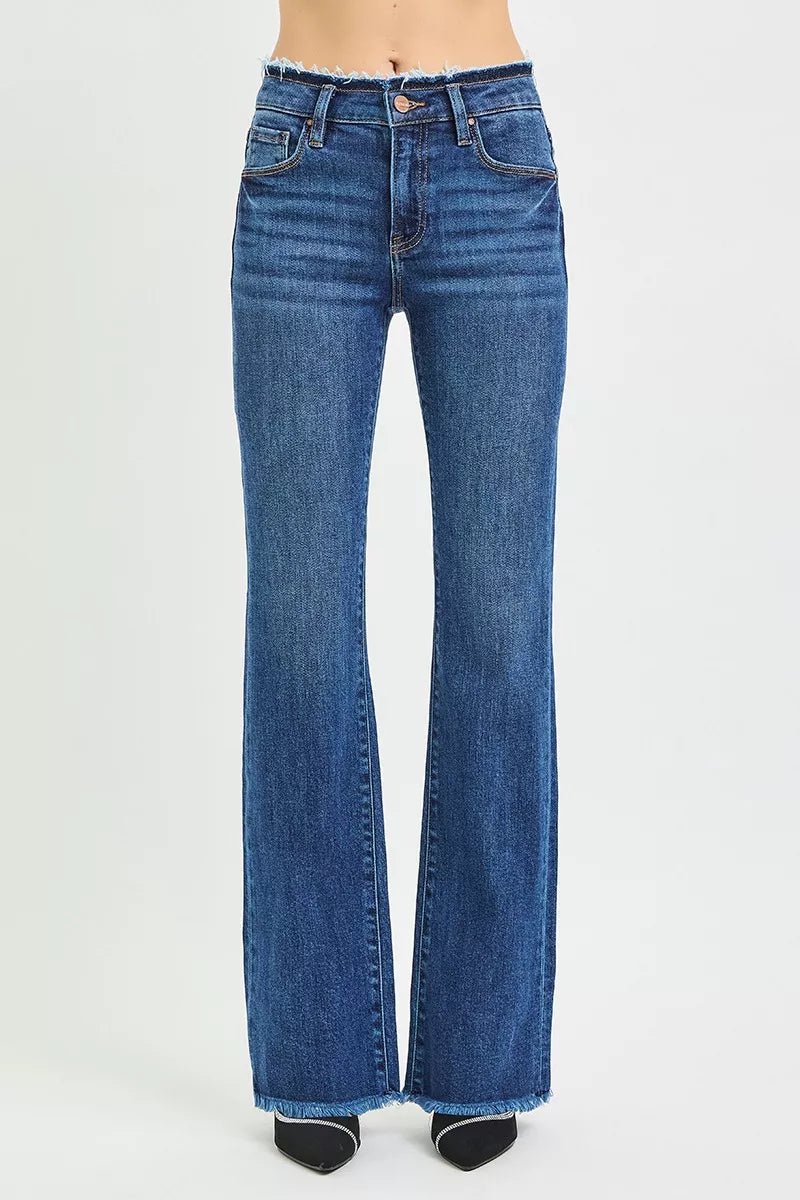 RISEN Full Size Mid Rise Bootcut Frayed Waistband Hem Detail Jeans Plus Size - Bitsy Gypsy Boutique