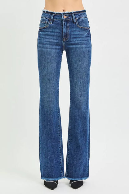 RISEN Full Size Mid Rise Bootcut Frayed Waistband Hem Detail Jeans Plus Size - Bitsy Gypsy Boutique