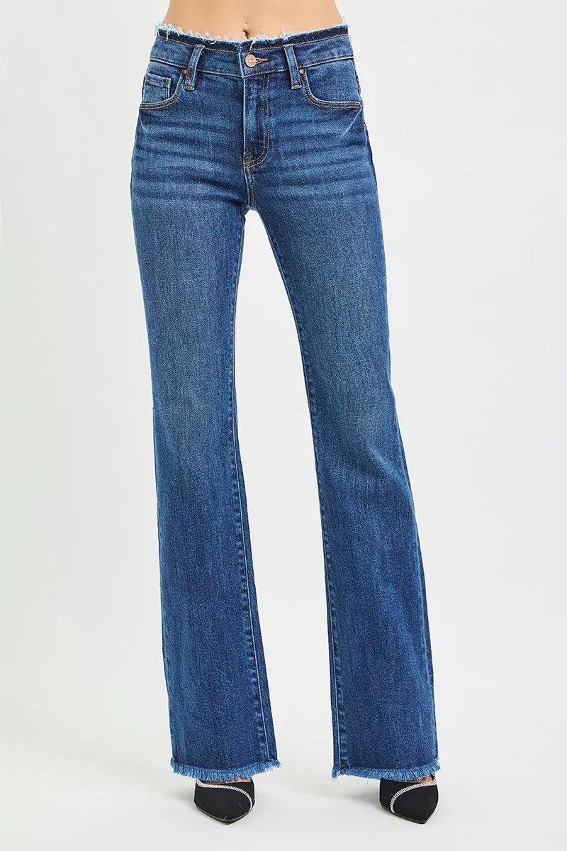 RISEN Full Size Mid Rise Bootcut Frayed Waistband Hem Detail Jeans Plus Size - Bitsy Gypsy Boutique