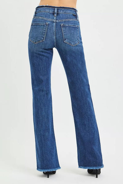 RISEN Full Size Mid Rise Bootcut Frayed Waistband Hem Detail Jeans Plus Size - Bitsy Gypsy Boutique
