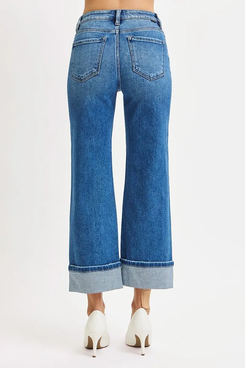 RISEN Full Size Mid Rise Crop Straight Cuffed Jeans Plus Size - Bitsy Gypsy Boutique