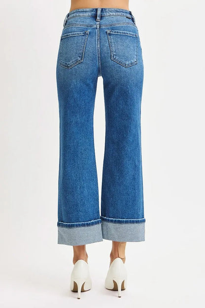 RISEN Full Size Mid Rise Crop Straight Cuffed Jeans Plus Size - Bitsy Gypsy Boutique