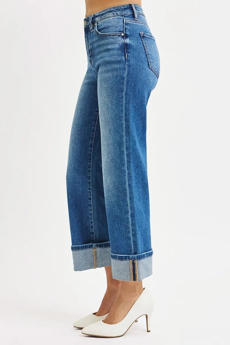 RISEN Full Size Mid Rise Crop Straight Cuffed Jeans Plus Size - Bitsy Gypsy Boutique