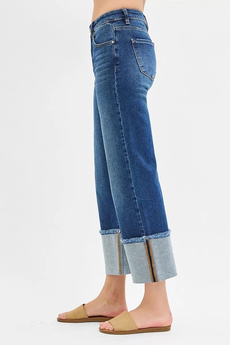 RISEN Full Size Mid Rise Crop Wide Wide Cuffed Jeans Plus Size - Bitsy Gypsy Boutique