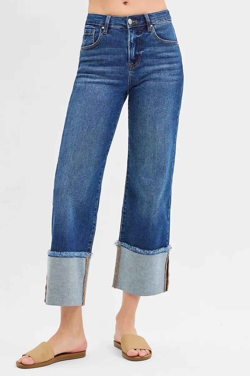 RISEN Full Size Mid Rise Crop Wide Wide Cuffed Jeans Plus Size - Bitsy Gypsy Boutique