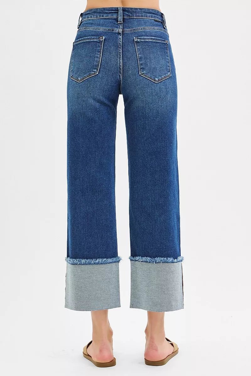 RISEN Full Size Mid Rise Crop Wide Wide Cuffed Jeans Plus Size - Bitsy Gypsy Boutique