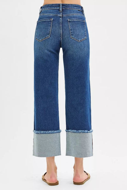 RISEN Full Size Mid Rise Crop Wide Wide Cuffed Jeans Plus Size - Bitsy Gypsy Boutique