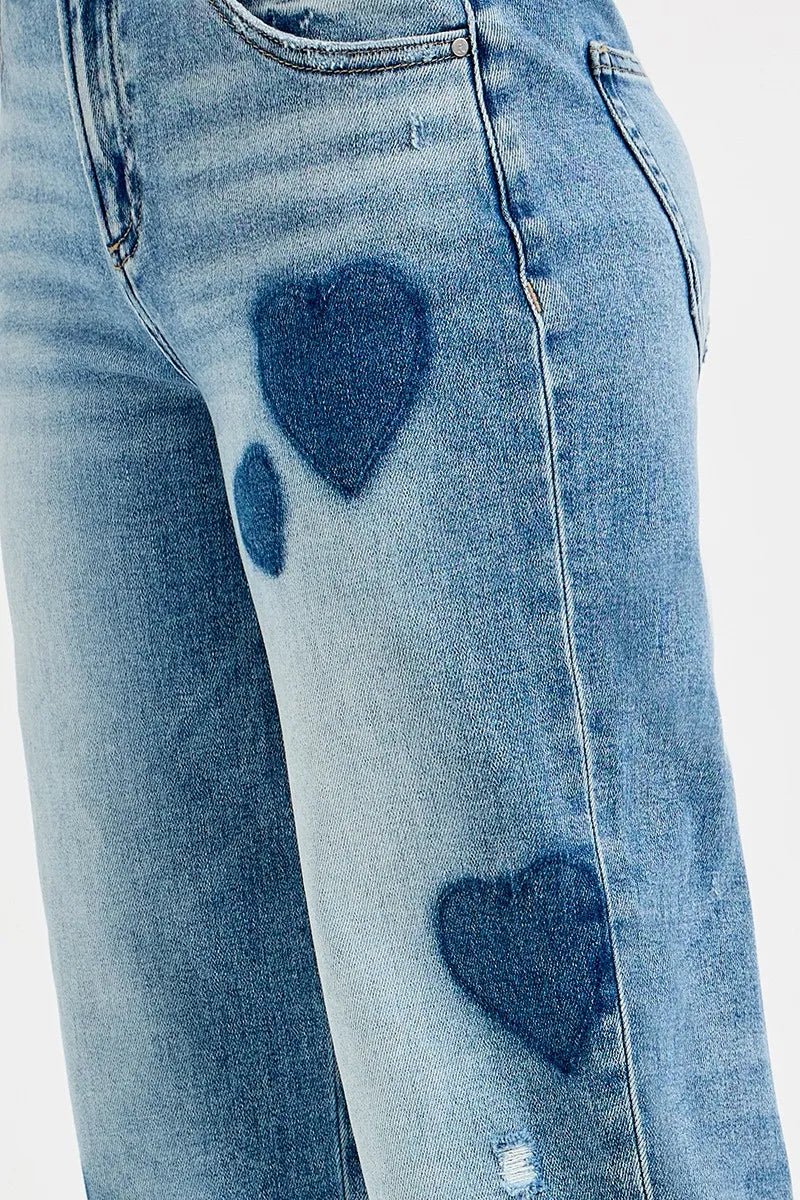 RISEN Full Size Mid Rise Fit - boyfriend Heart Shade Jeans - Bitsy Gypsy Boutique