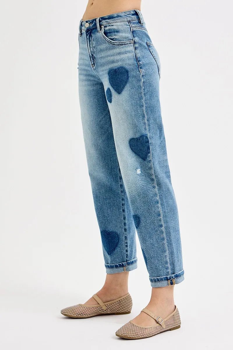RISEN Full Size Mid Rise Fit - boyfriend Heart Shade Jeans - Bitsy Gypsy Boutique