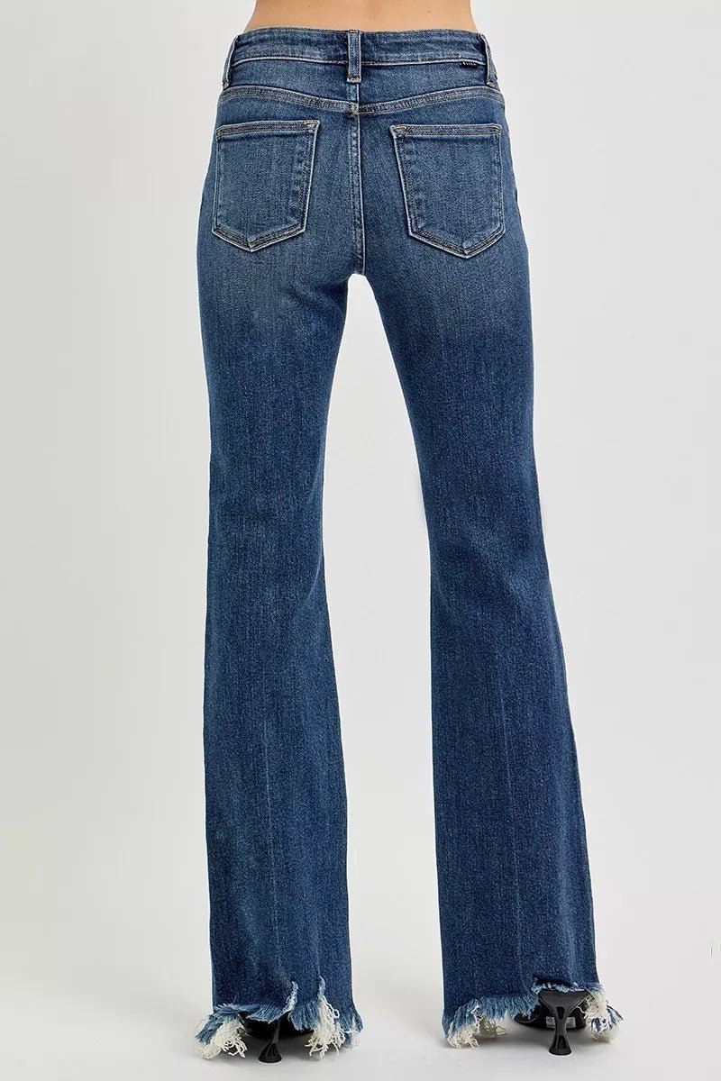 RISEN Full Size Mid Rise Flare Frayed Hem Jeans Plus Size - Bitsy Gypsy Boutique