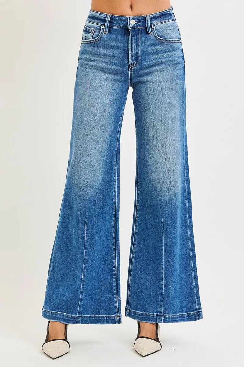 RISEN Full Size Mid Rise Wide Leg Jeans with Flared Look Plus Size - Bitsy Gypsy Boutique