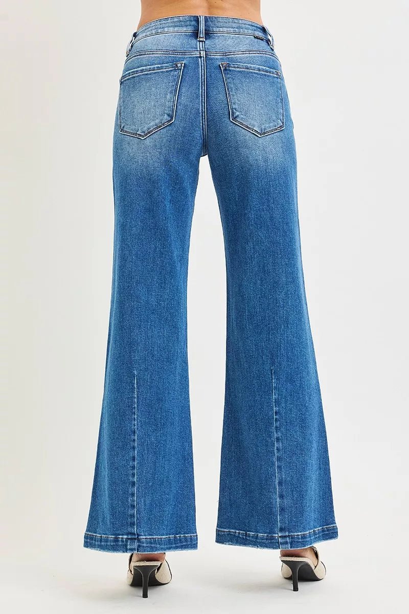 RISEN Full Size Mid Rise Wide Leg Jeans with Flared Look Plus Size - Bitsy Gypsy Boutique