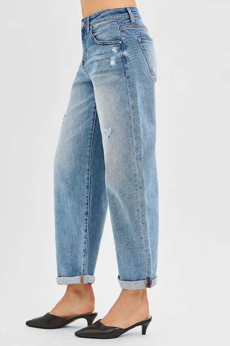RISEN Full Size Slouchy Ankle Length Barrel Jeans with Cuffs Plus Size - Bitsy Gypsy Boutique