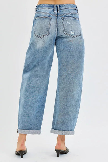 RISEN Full Size Slouchy Ankle Length Barrel Jeans with Cuffs Plus Size - Bitsy Gypsy Boutique