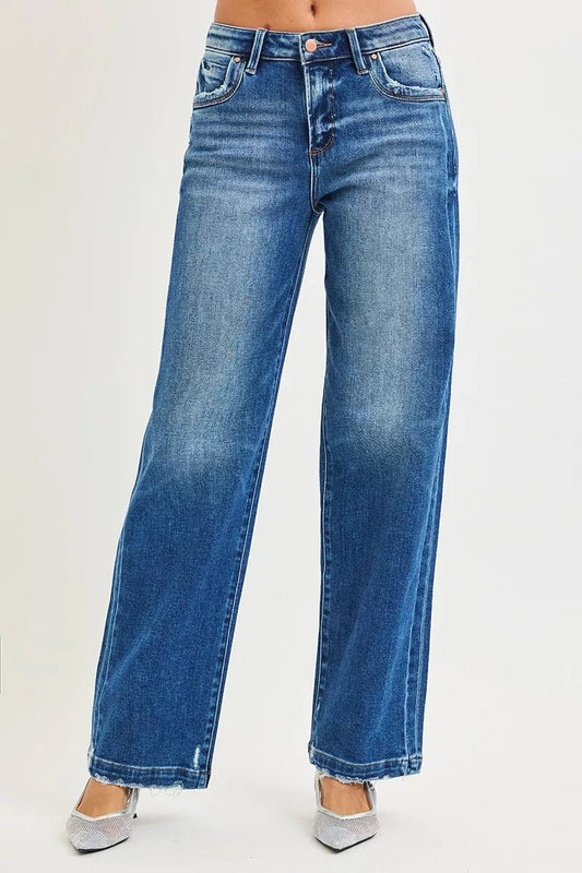RISEN Full Size Slouchy Baggy Jeans Pocket Side Seam Detail Plus Size - Bitsy Gypsy Boutique