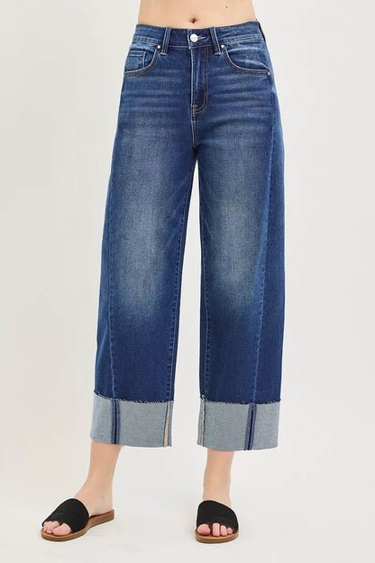 RISEN Full Size Slouchy Crop Barrel Cuffed Jeans Plus Size - Bitsy Gypsy Boutique