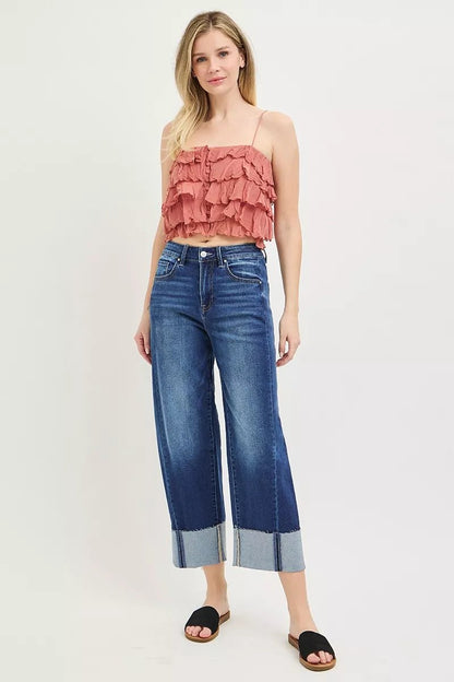 RISEN Full Size Slouchy Crop Barrel Cuffed Jeans Plus Size - Bitsy Gypsy Boutique