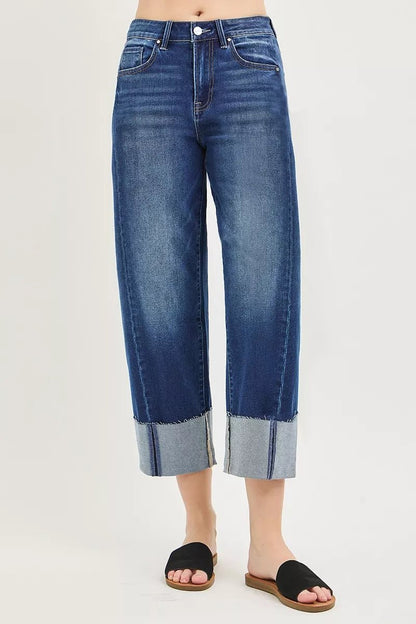 RISEN Full Size Slouchy Crop Barrel Cuffed Jeans Plus Size - Bitsy Gypsy Boutique