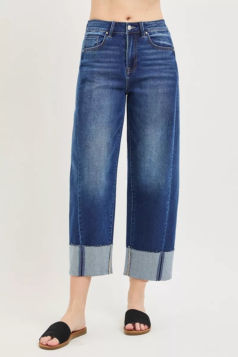 RISEN Full Size Slouchy Crop Barrel Cuffed Jeans Plus Size - Bitsy Gypsy Boutique