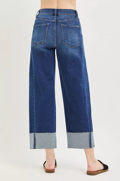 RISEN Full Size Slouchy Crop Barrel Cuffed Jeans Plus Size - Bitsy Gypsy Boutique
