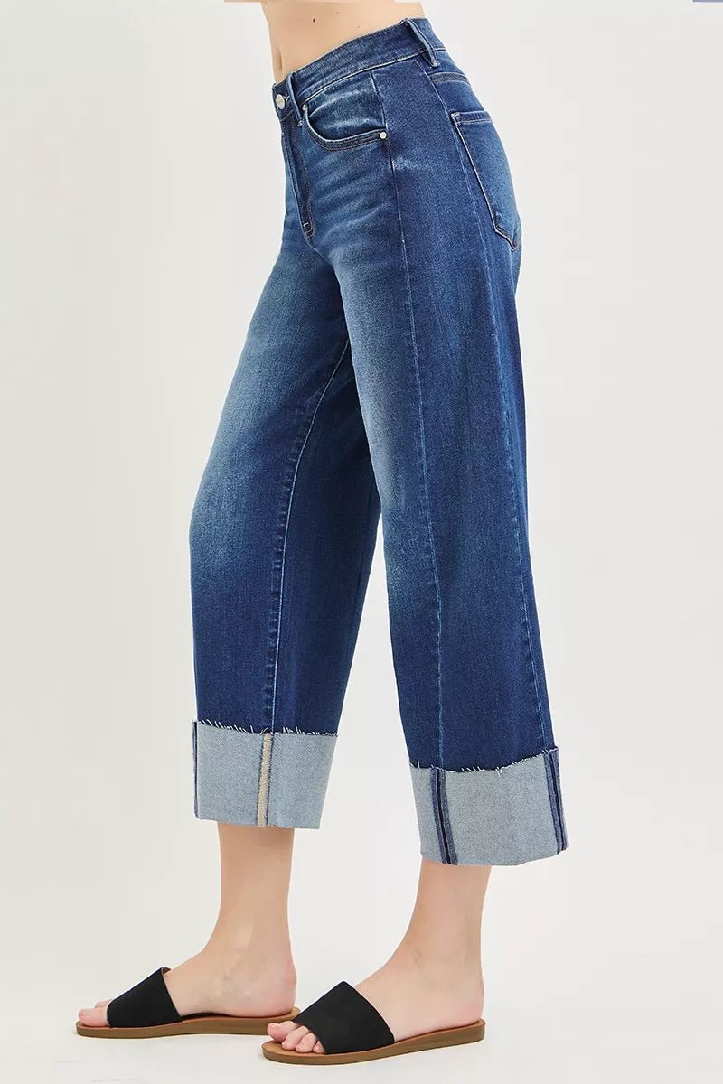RISEN Full Size Slouchy Crop Barrel Cuffed Jeans Plus Size - Bitsy Gypsy Boutique