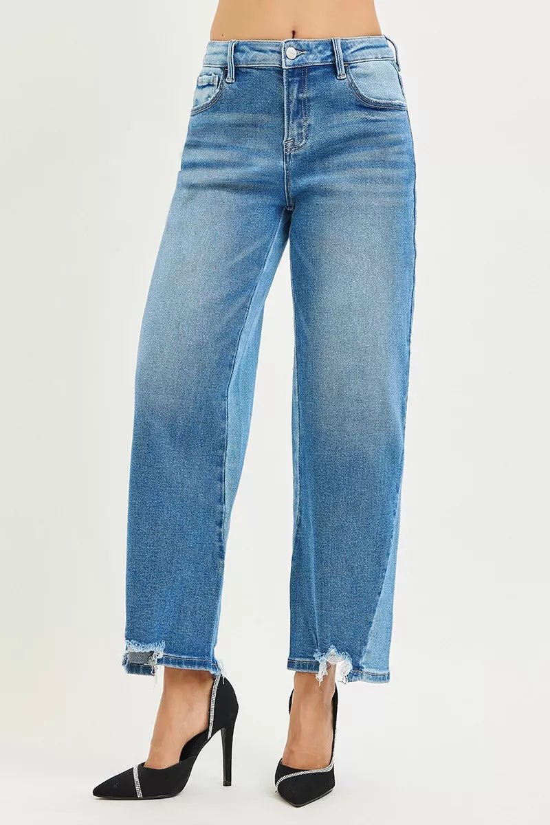 RISEN Full Size Slouchy Cropped Barrel Jeans with Contrast Wash Plus Size - Bitsy Gypsy Boutique