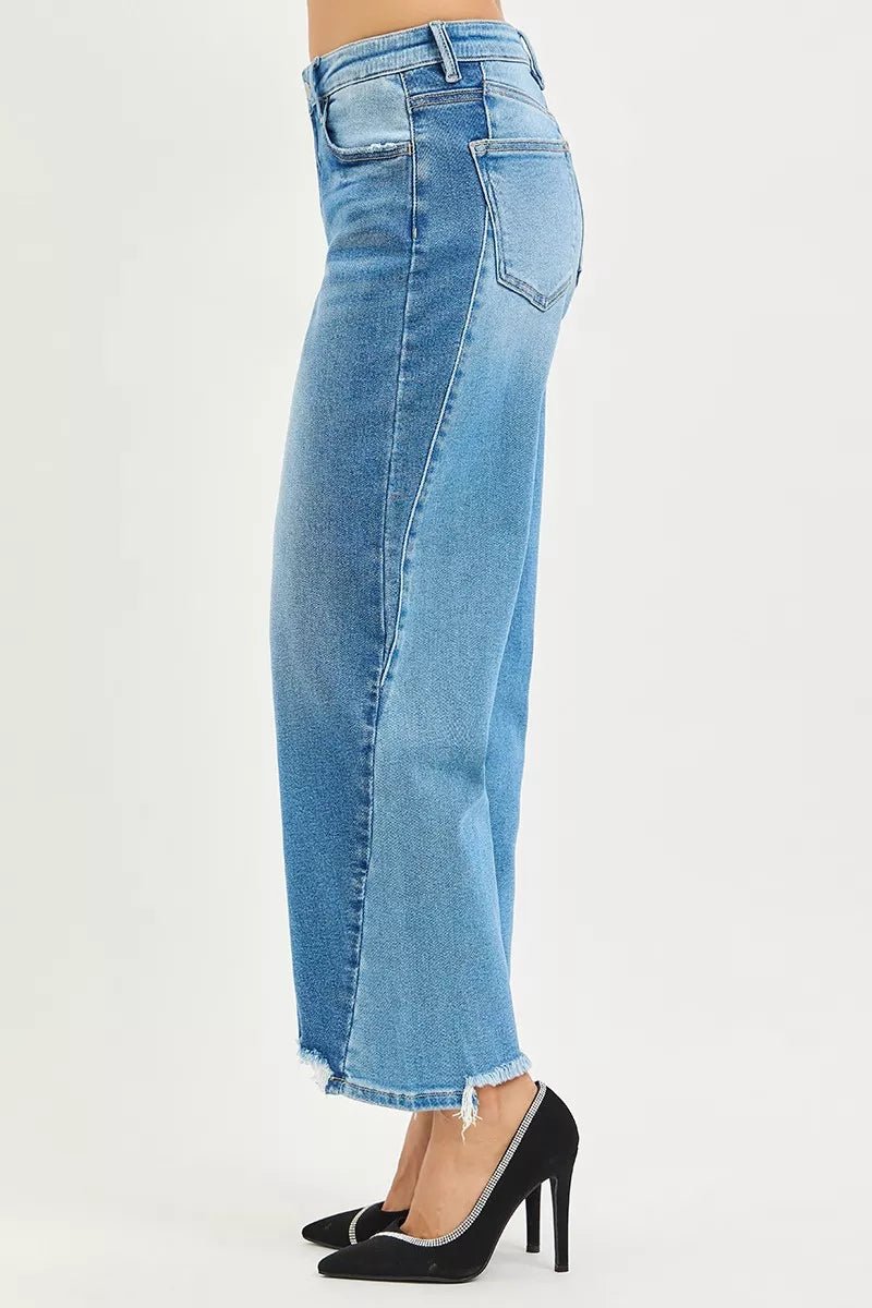 RISEN Full Size Slouchy Cropped Barrel Jeans with Contrast Wash Plus Size - Bitsy Gypsy Boutique