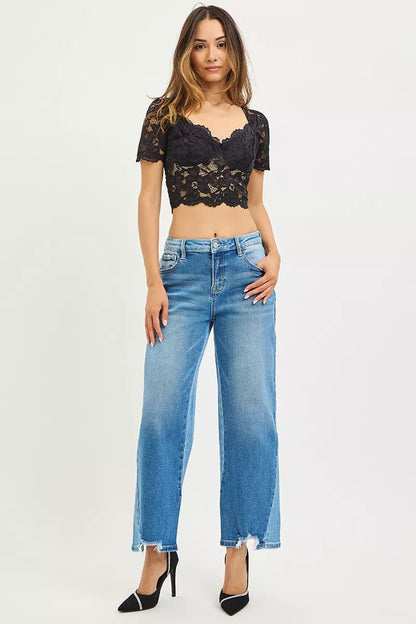 RISEN Full Size Slouchy Cropped Barrel Jeans with Contrast Wash Plus Size - Bitsy Gypsy Boutique