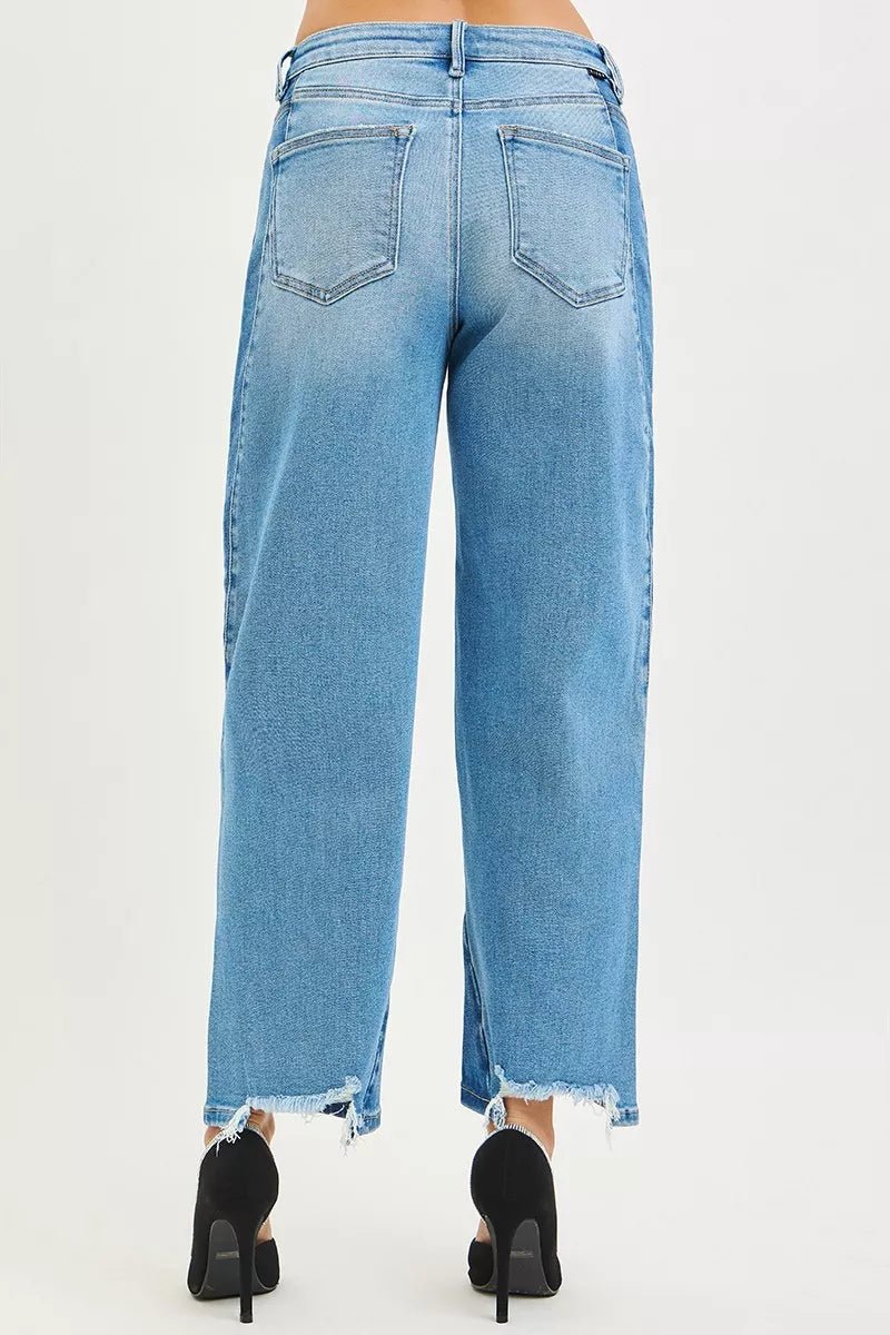 RISEN Full Size Slouchy Cropped Barrel Jeans with Contrast Wash Plus Size - Bitsy Gypsy Boutique