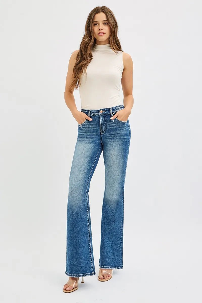RISEN Full Size Tummy Control High Rise Flare Jeans Plus Size - Bitsy Gypsy Boutique