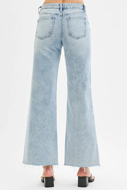 RISEN Full Size Tummy Control Low Rise Wide Leg Raw Cut Hem Jeans Plus Size - Bitsy Gypsy Boutique