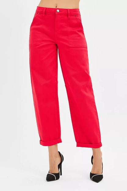 RISEN High Rise Ankle Cuffed Barrel Pants - Bitsy Gypsy Boutique