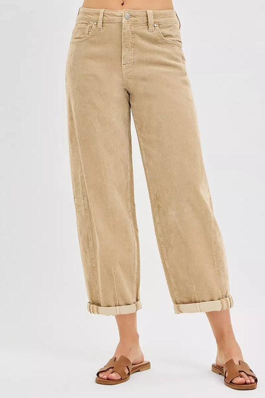 RISEN High Rise Crop Barrel Cordurory Pants - Bitsy Gypsy Boutique