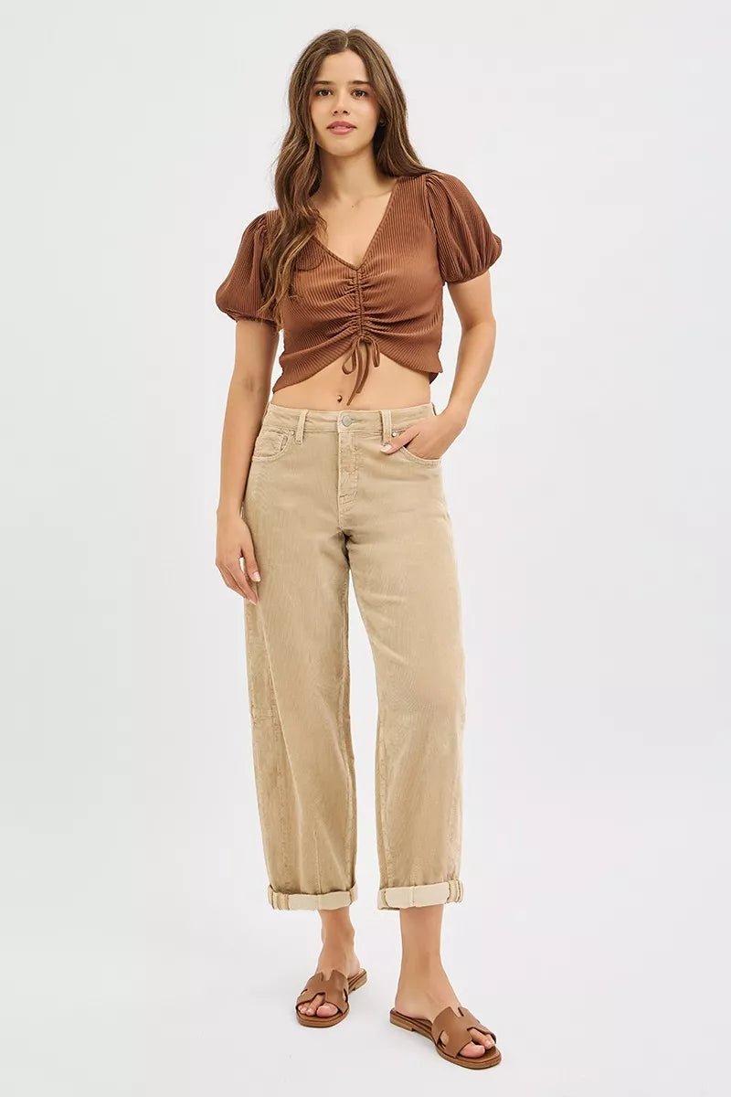 RISEN High Rise Crop Barrel Cordurory Pants - Bitsy Gypsy Boutique