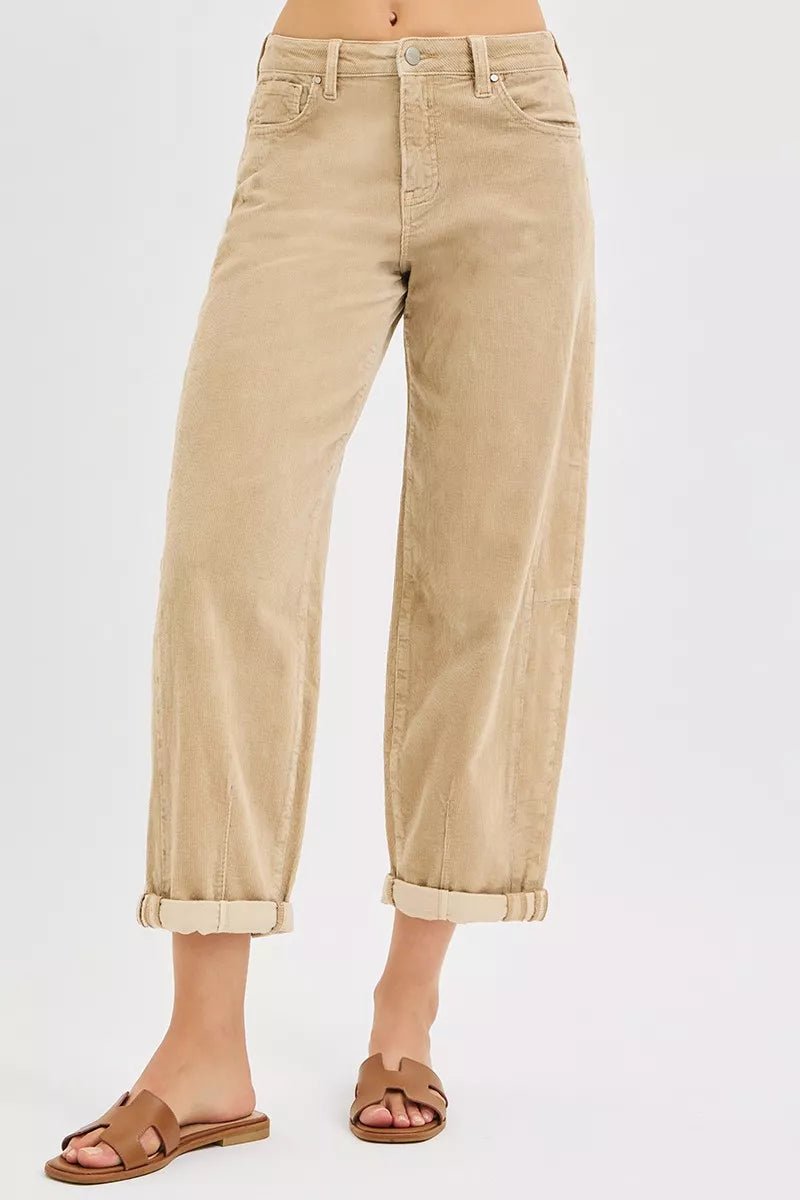 RISEN High Rise Crop Barrel Cordurory Pants - Bitsy Gypsy Boutique
