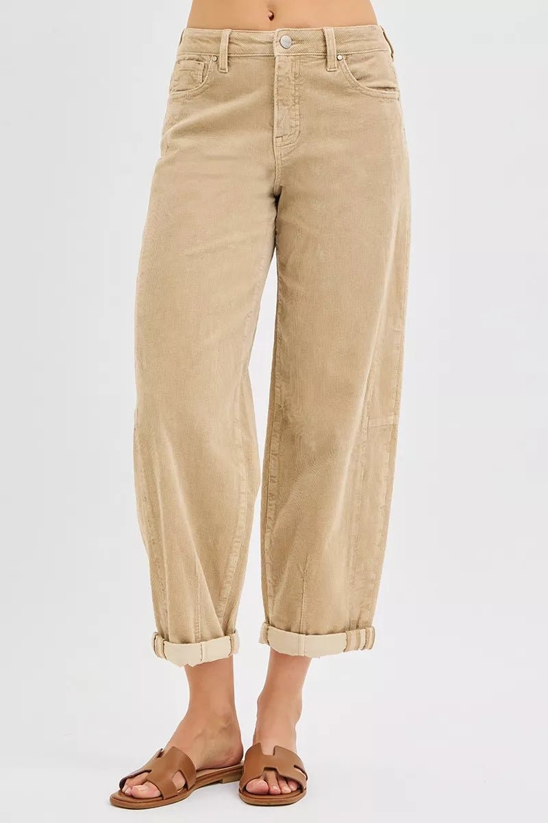 RISEN High Rise Crop Barrel Cordurory Pants - Bitsy Gypsy Boutique