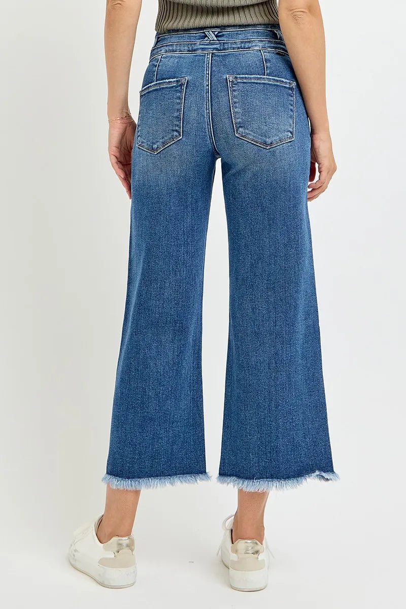 RISEN High Rise Crop Wide Leg Jeans with Wide Band Detail - Bitsy Gypsy Boutique