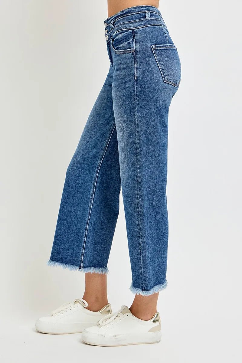 RISEN High Rise Crop Wide Leg Jeans with Wide Band Detail - Bitsy Gypsy Boutique