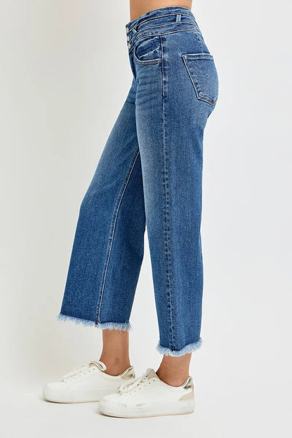 RISEN High Rise Crop Wide Leg Jeans with Wide Band Detail - Bitsy Gypsy Boutique