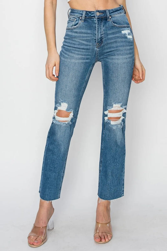 RISEN High Rise Distressed Ankle Jeans - Bitsy Gypsy Boutique